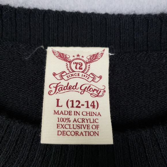 Faded Glory Size L Embroidered Bell Sleeve Top Black Witchy Fairycore Whimsigoth - Picture 5 of 8